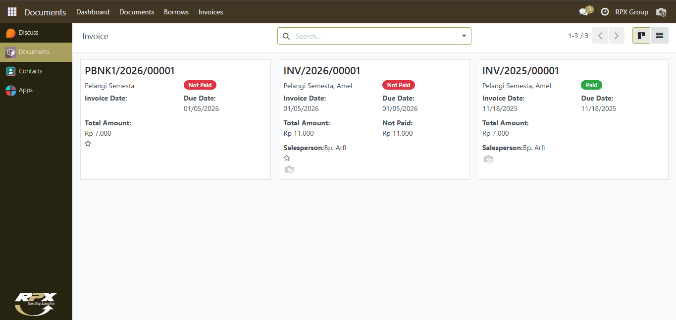 Tampilan Invoice User
