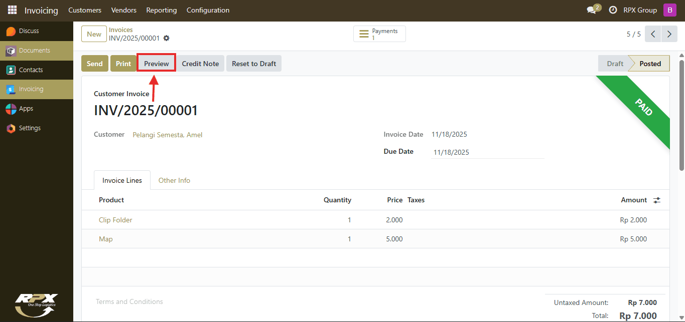 Tombol Preview Invoice