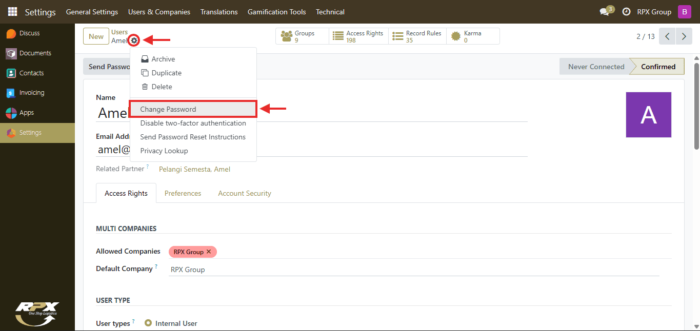 Tombol Action Change Password