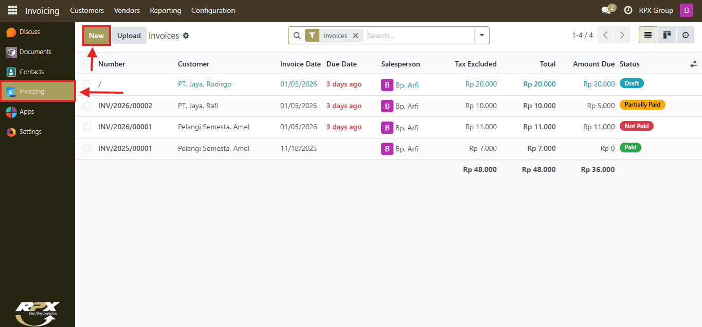 Menu Invoicing Admin